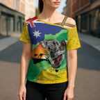 Koala Australia Personalised Cross Shoulder Shirt Aussie Map National Color Grunge Pattern