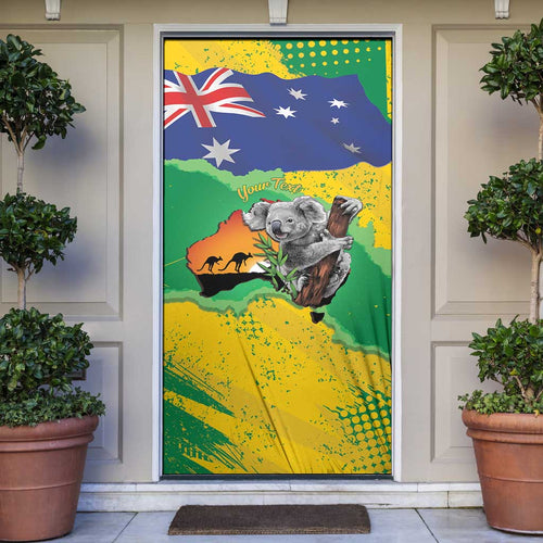 Koala Australia Personalised Door Cover Aussie Map National Color Grunge Pattern