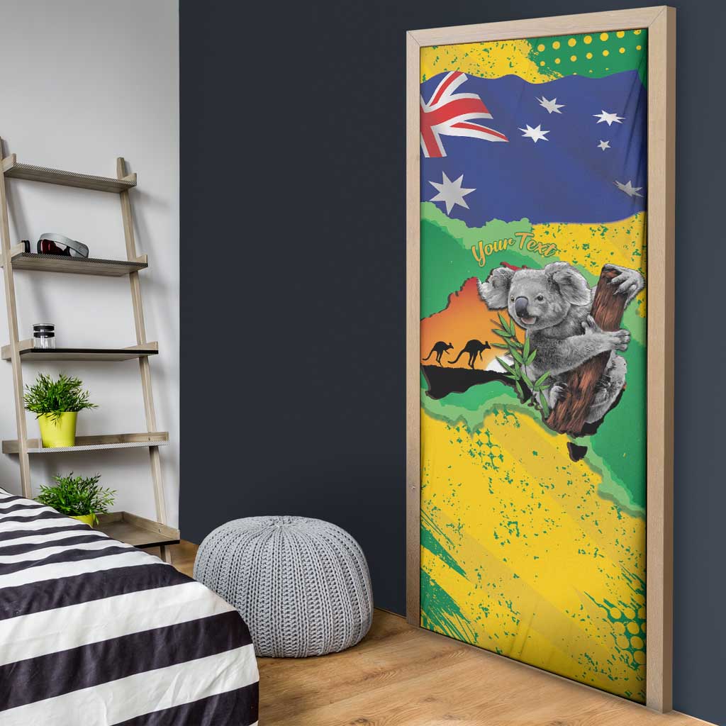 Koala Australia Personalised Door Cover Aussie Map National Color Grunge Pattern