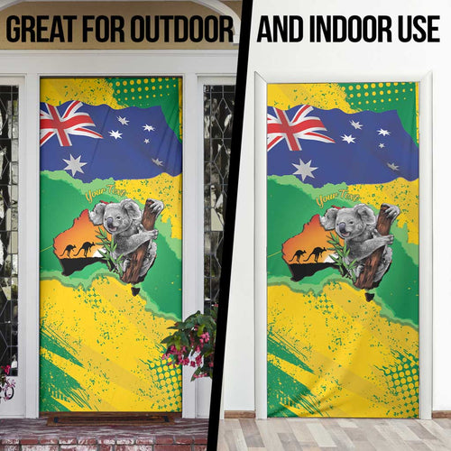 Koala Australia Personalised Door Cover Aussie Map National Color Grunge Pattern