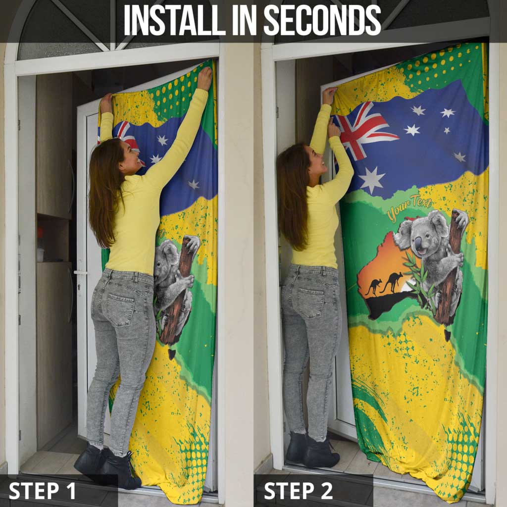 Koala Australia Personalised Door Cover Aussie Map National Color Grunge Pattern