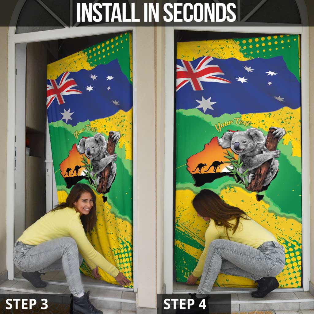 Koala Australia Personalised Door Cover Aussie Map National Color Grunge Pattern