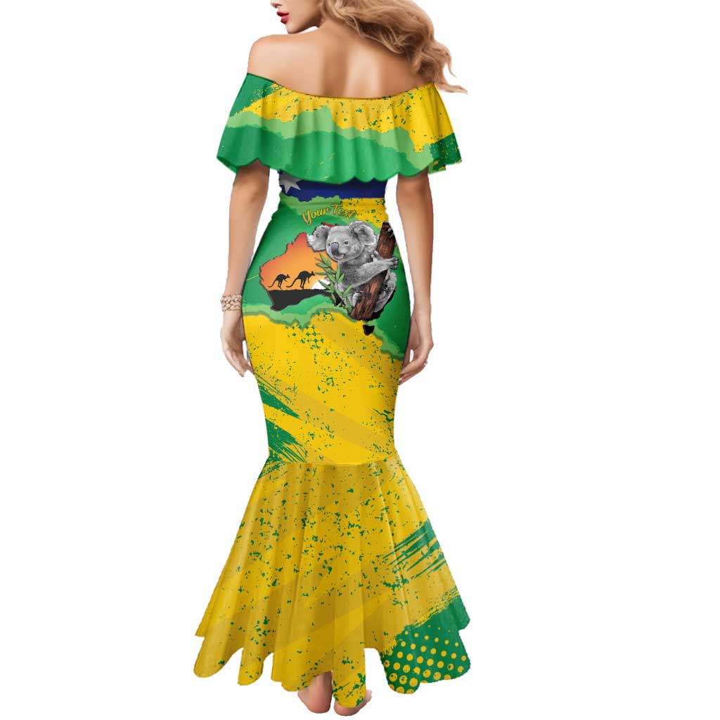 Koala Australia Personalised Family Matching Mermaid Dress and Hawaiian Shirt Aussie Map National Color Grunge Pattern