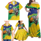 Koala Australia Personalised Family Matching Off Shoulder Maxi Dress and Hawaiian Shirt Aussie Map National Color Grunge Pattern