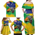 Koala Australia Personalised Family Matching Off Shoulder Maxi Dress and Hawaiian Shirt Aussie Map National Color Grunge Pattern