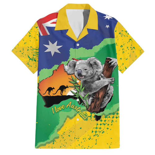 Koala Australia Personalised Family Matching Off Shoulder Maxi Dress and Hawaiian Shirt Aussie Map National Color Grunge Pattern