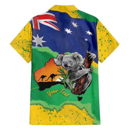 Koala Australia Personalised Family Matching Off Shoulder Short Dress and Hawaiian Shirt Aussie Map National Color Grunge Pattern
