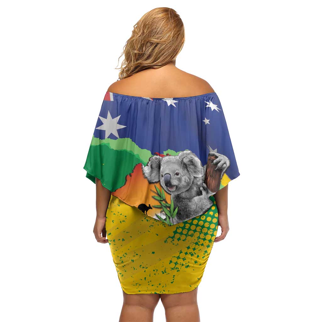 Koala Australia Personalised Family Matching Off Shoulder Short Dress and Hawaiian Shirt Aussie Map National Color Grunge Pattern