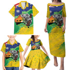 Koala Australia Personalised Family Matching Puletasi and Hawaiian Shirt Aussie Map National Color Grunge Pattern