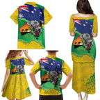 Koala Australia Personalised Family Matching Puletasi and Hawaiian Shirt Aussie Map National Color Grunge Pattern