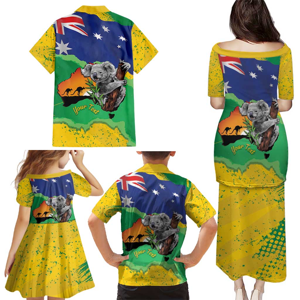 Koala Australia Personalised Family Matching Puletasi and Hawaiian Shirt Aussie Map National Color Grunge Pattern