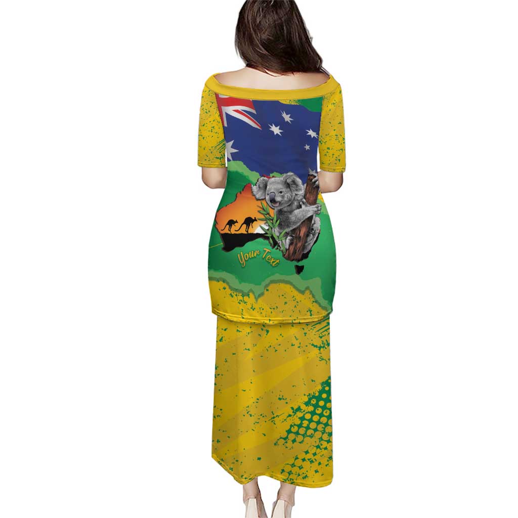 Koala Australia Personalised Family Matching Puletasi and Hawaiian Shirt Aussie Map National Color Grunge Pattern