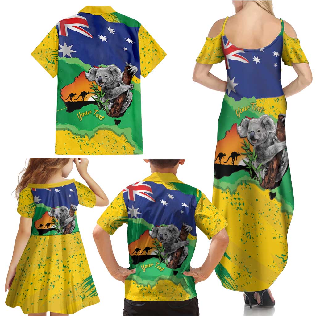 Koala Australia Personalised Family Matching Summer Maxi Dress and Hawaiian Shirt Aussie Map National Color Grunge Pattern