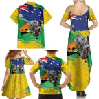 Koala Australia Personalised Family Matching Summer Maxi Dress and Hawaiian Shirt Aussie Map National Color Grunge Pattern