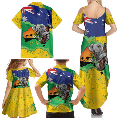Koala Australia Personalised Family Matching Summer Maxi Dress and Hawaiian Shirt Aussie Map National Color Grunge Pattern