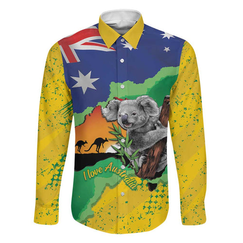 Koala Australia Personalised Family Matching Summer Maxi Dress and Hawaiian Shirt Aussie Map National Color Grunge Pattern