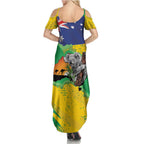 Koala Australia Personalised Family Matching Summer Maxi Dress and Hawaiian Shirt Aussie Map National Color Grunge Pattern