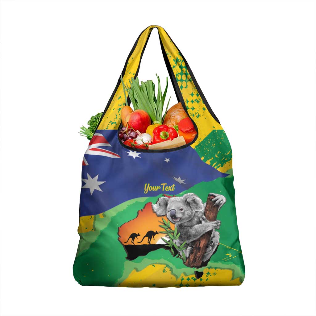 Koala Australia Personalised Grocery Bag Aussie Map National Color Grunge Pattern