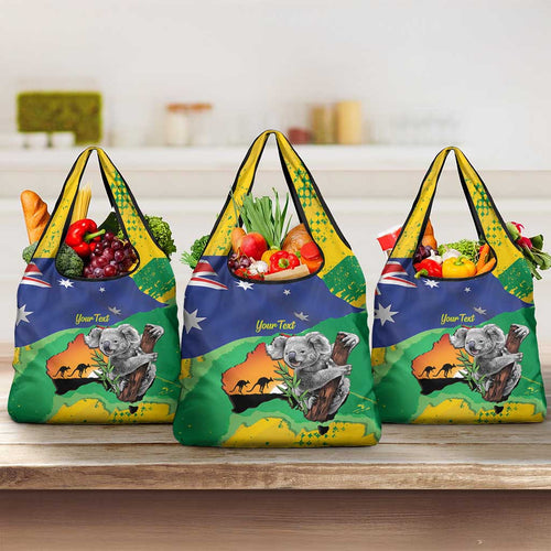 Koala Australia Personalised Grocery Bag Aussie Map National Color Grunge Pattern
