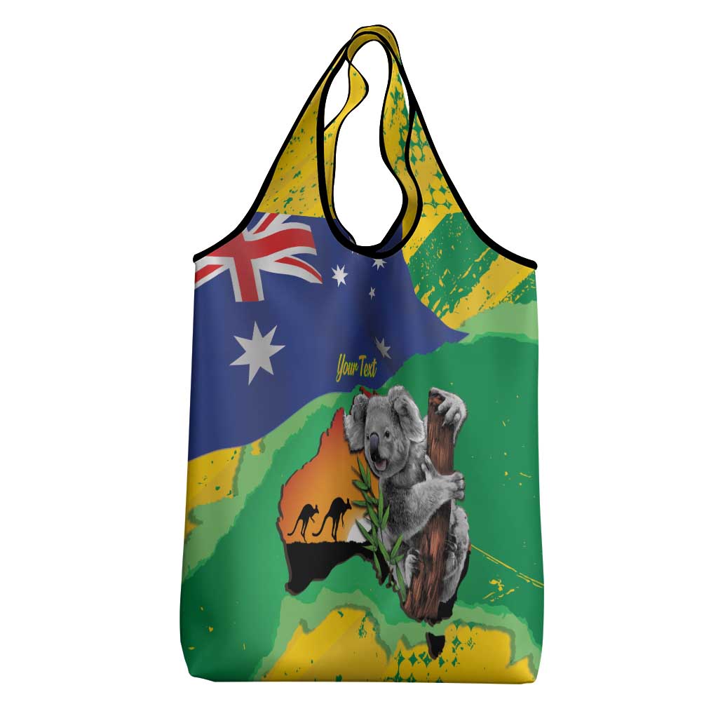 Koala Australia Personalised Grocery Bag Aussie Map National Color Grunge Pattern