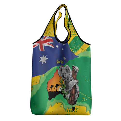 Koala Australia Personalised Grocery Bag Aussie Map National Color Grunge Pattern