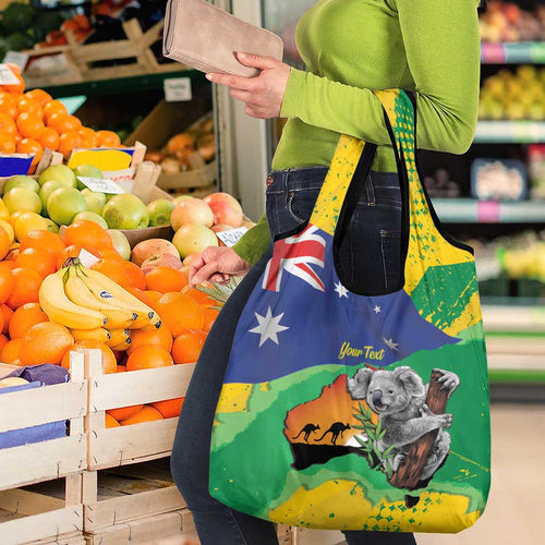 Koala Australia Personalised Grocery Bag Aussie Map National Color Grunge Pattern