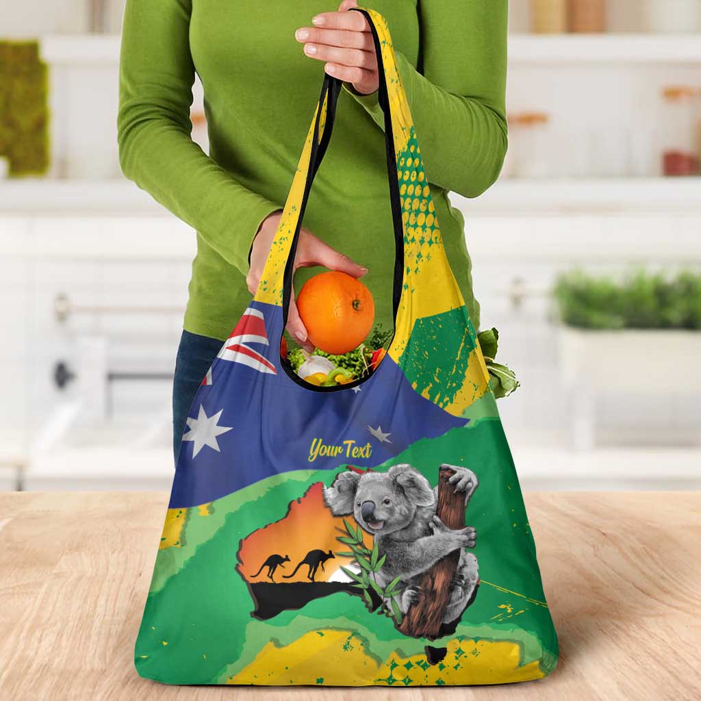 Koala Australia Personalised Grocery Bag Aussie Map National Color Grunge Pattern