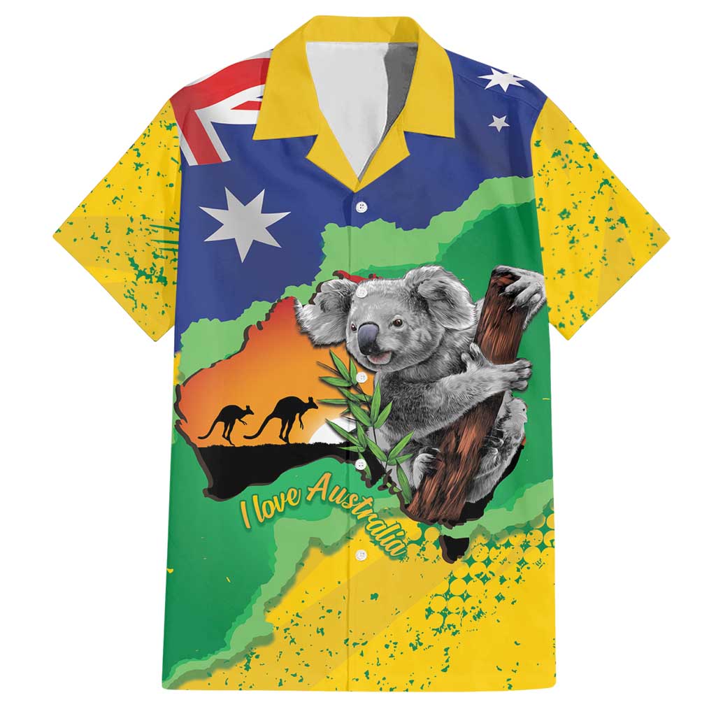 Koala Australia Personalised Hawaiian Shirt Aussie Map National Color Grunge Pattern