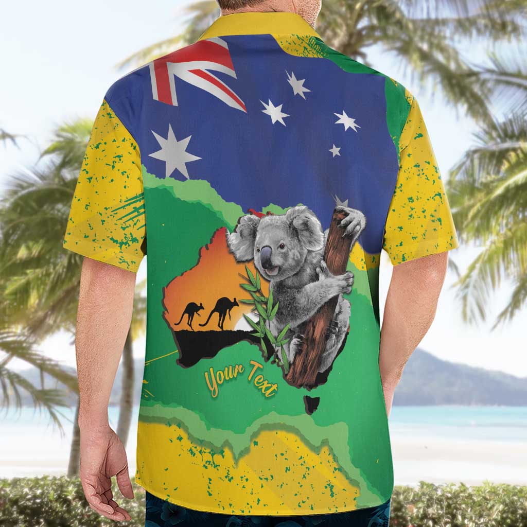 Koala Australia Personalised Hawaiian Shirt Aussie Map National Color Grunge Pattern