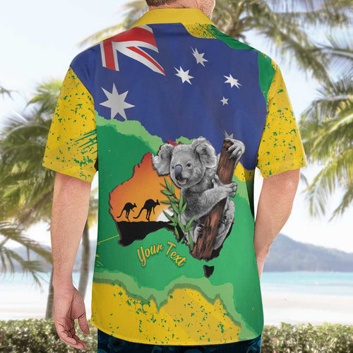 Koala Australia Personalised Hawaiian Shirt Aussie Map National Color Grunge Pattern