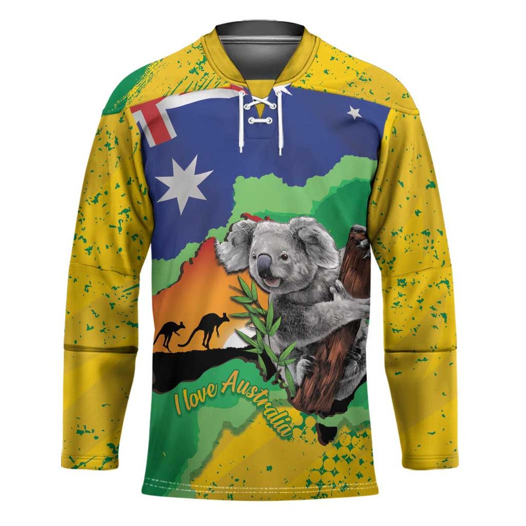 Koala Australia Personalised Hockey Jersey Aussie Map National Color Grunge Pattern