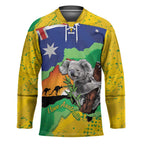 Koala Australia Personalised Hockey Jersey Aussie Map National Color Grunge Pattern