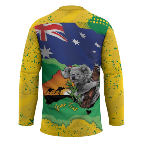 Koala Australia Personalised Hockey Jersey Aussie Map National Color Grunge Pattern