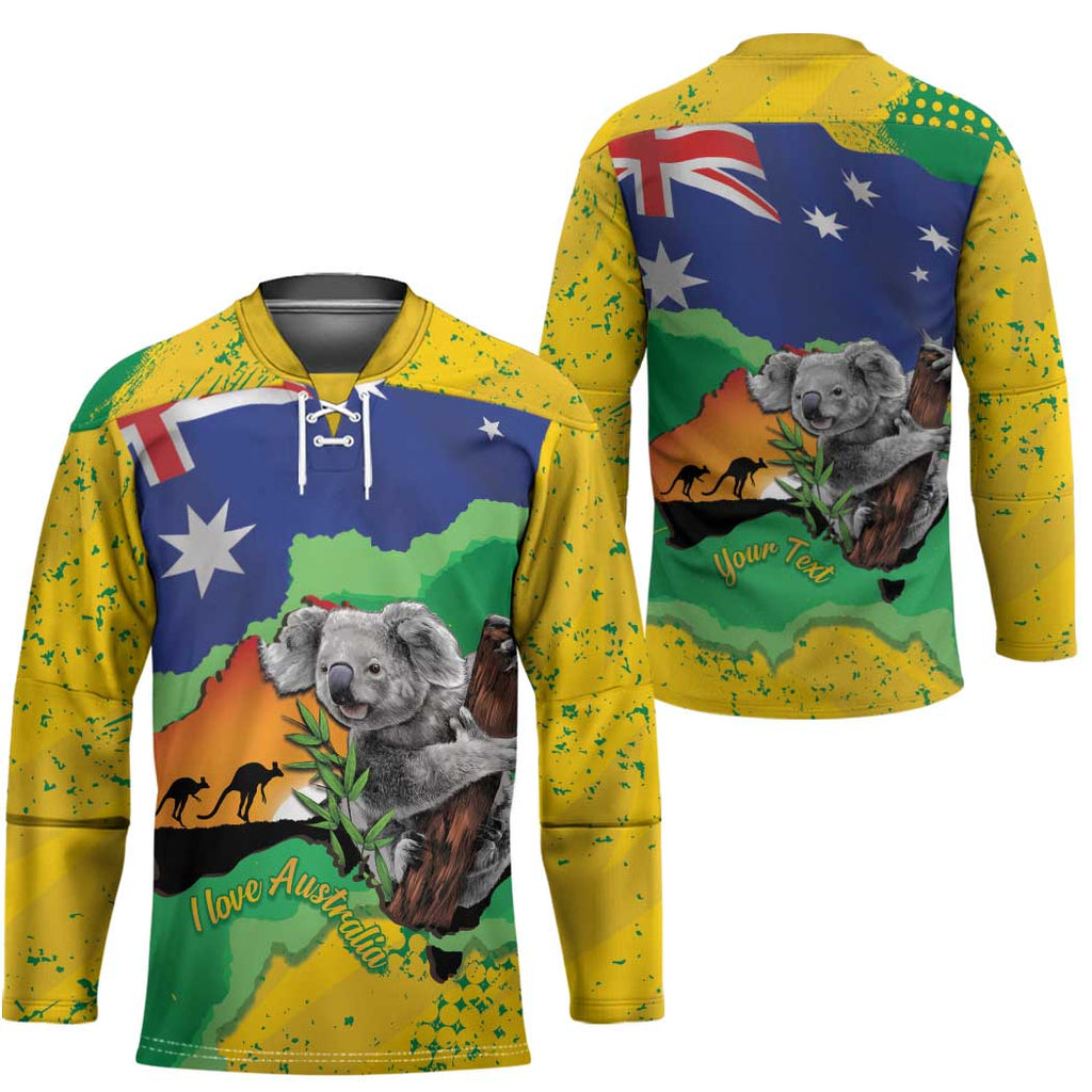 Koala Australia Personalised Hockey Jersey Aussie Map National Color Grunge Pattern