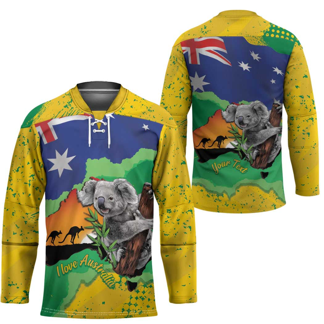 Koala Australia Personalised Hockey Jersey Aussie Map National Color Grunge Pattern