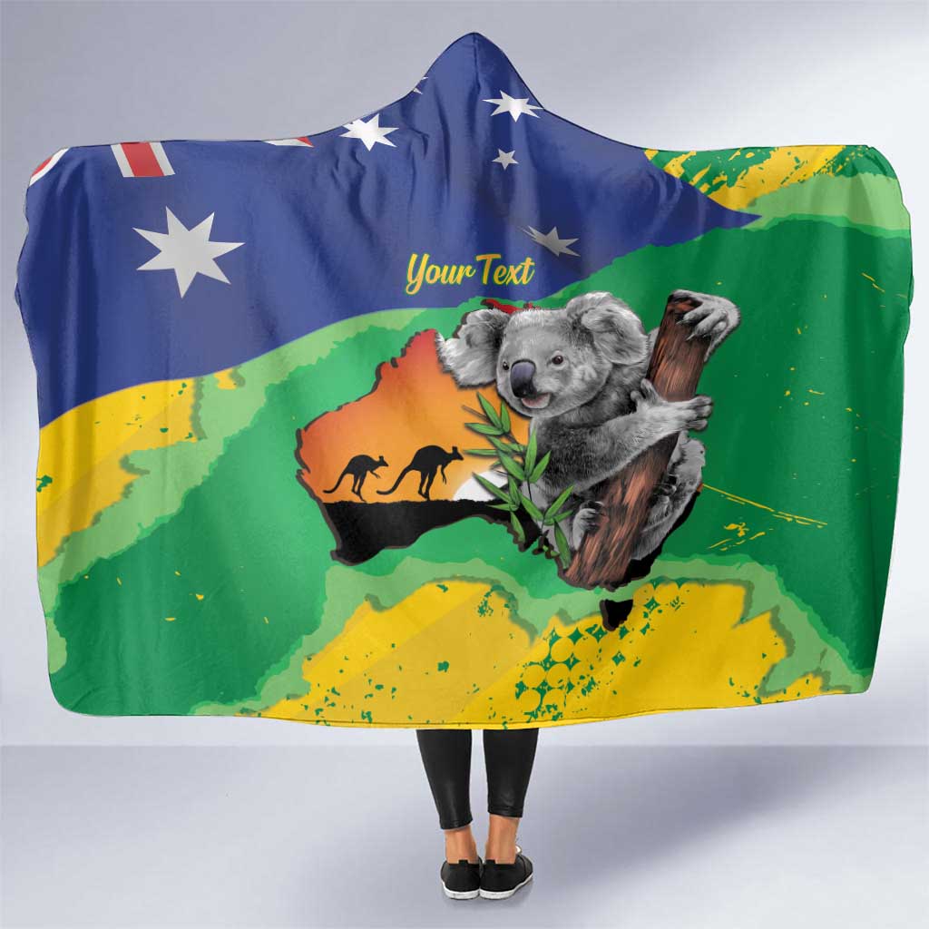 Koala Australia Personalised Hooded Blanket Aussie Map National Color Grunge Pattern