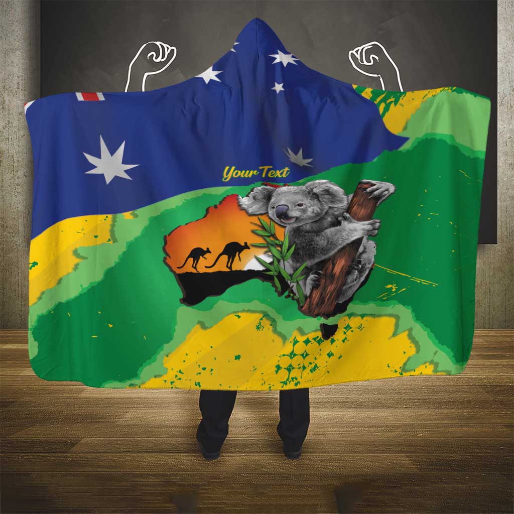 Koala Australia Personalised Hooded Blanket Aussie Map National Color Grunge Pattern