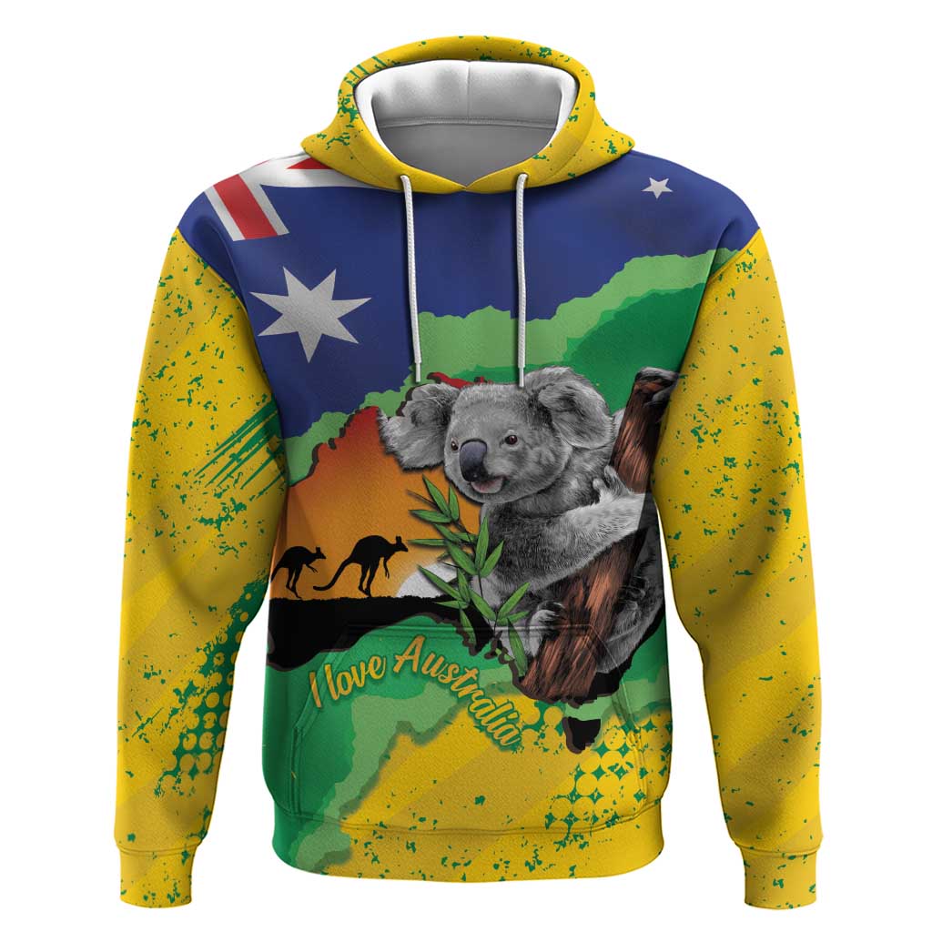 Koala Australia Personalised Hoodie Aussie Map National Color Grunge Pattern