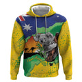 Koala Australia Personalised Hoodie Aussie Map National Color Grunge Pattern