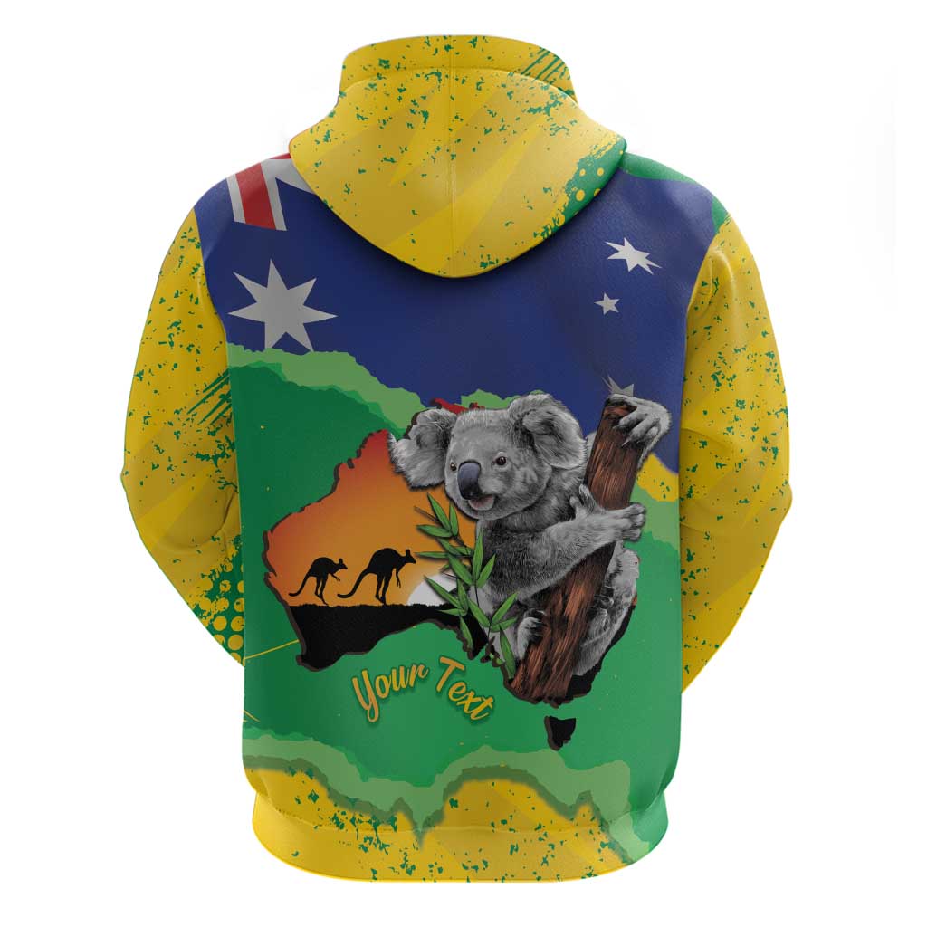 Koala Australia Personalised Hoodie Aussie Map National Color Grunge Pattern