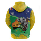 Koala Australia Personalised Hoodie Aussie Map National Color Grunge Pattern