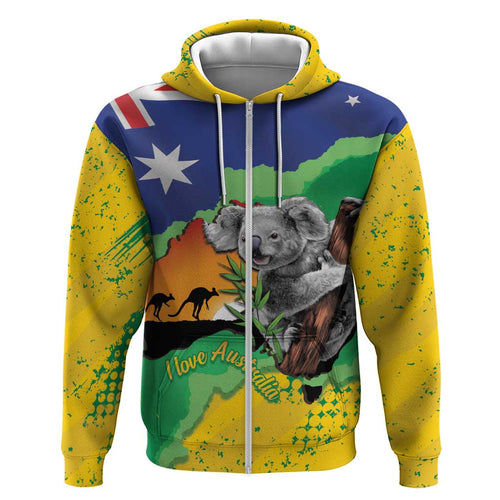 Koala Australia Personalised Hoodie Aussie Map National Color Grunge Pattern