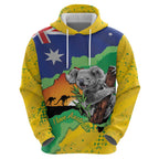 Koala Australia Personalised Hoodie Aussie Map National Color Grunge Pattern