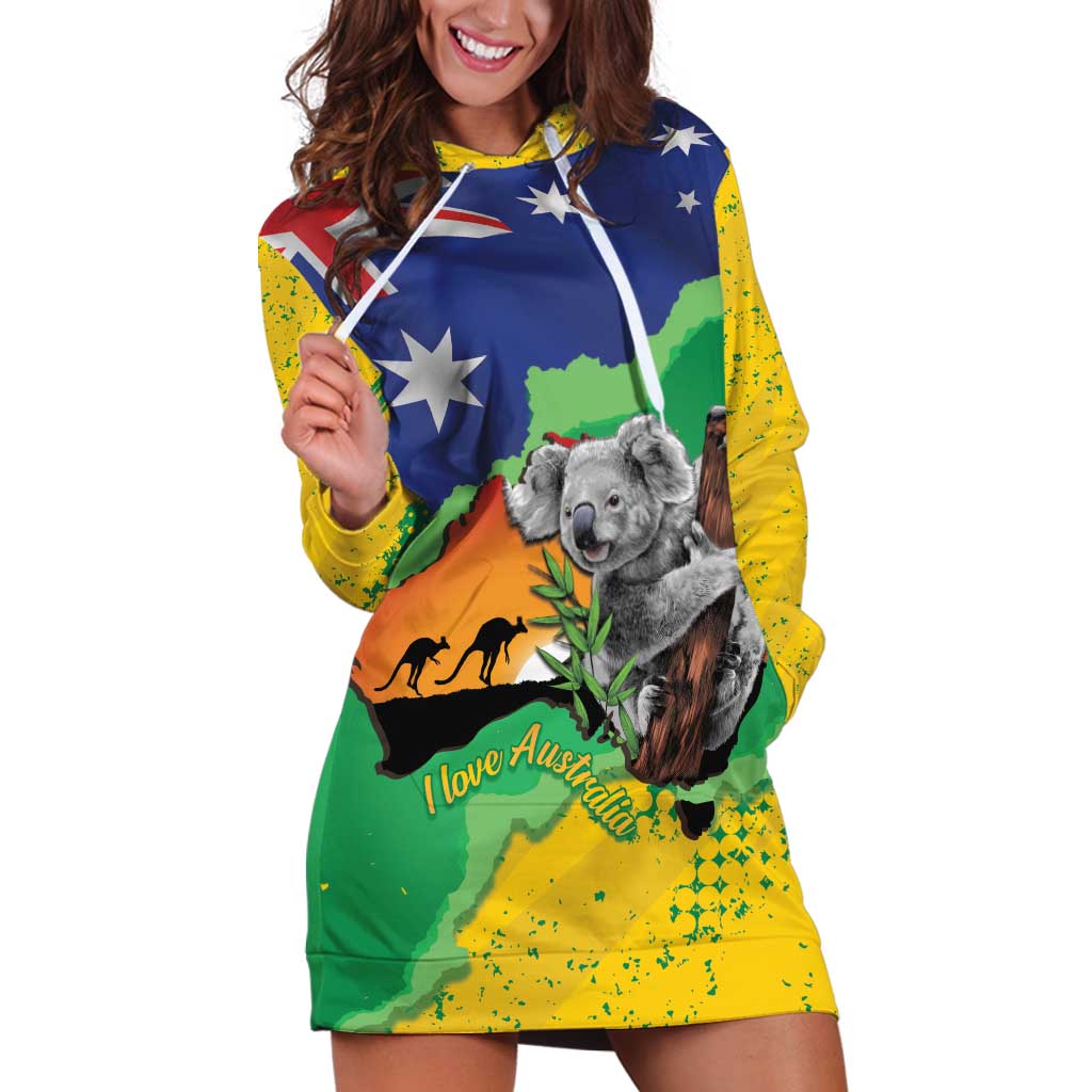 Koala Australia Personalised Hoodie Dress Aussie Map National Color Grunge Pattern