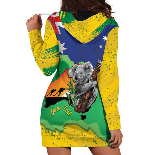 Koala Australia Personalised Hoodie Dress Aussie Map National Color Grunge Pattern