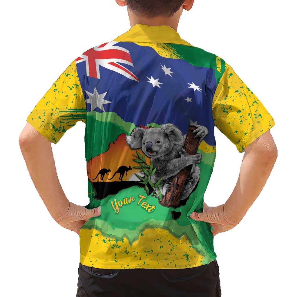 Koala Australia Personalised Kid Hawaiian Shirt Aussie Map National Color Grunge Pattern