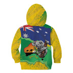 Koala Australia Personalised Kid Hoodie Aussie Map National Color Grunge Pattern