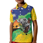 Koala Australia Personalised Kid Polo Shirt Aussie Map National Color Grunge Pattern