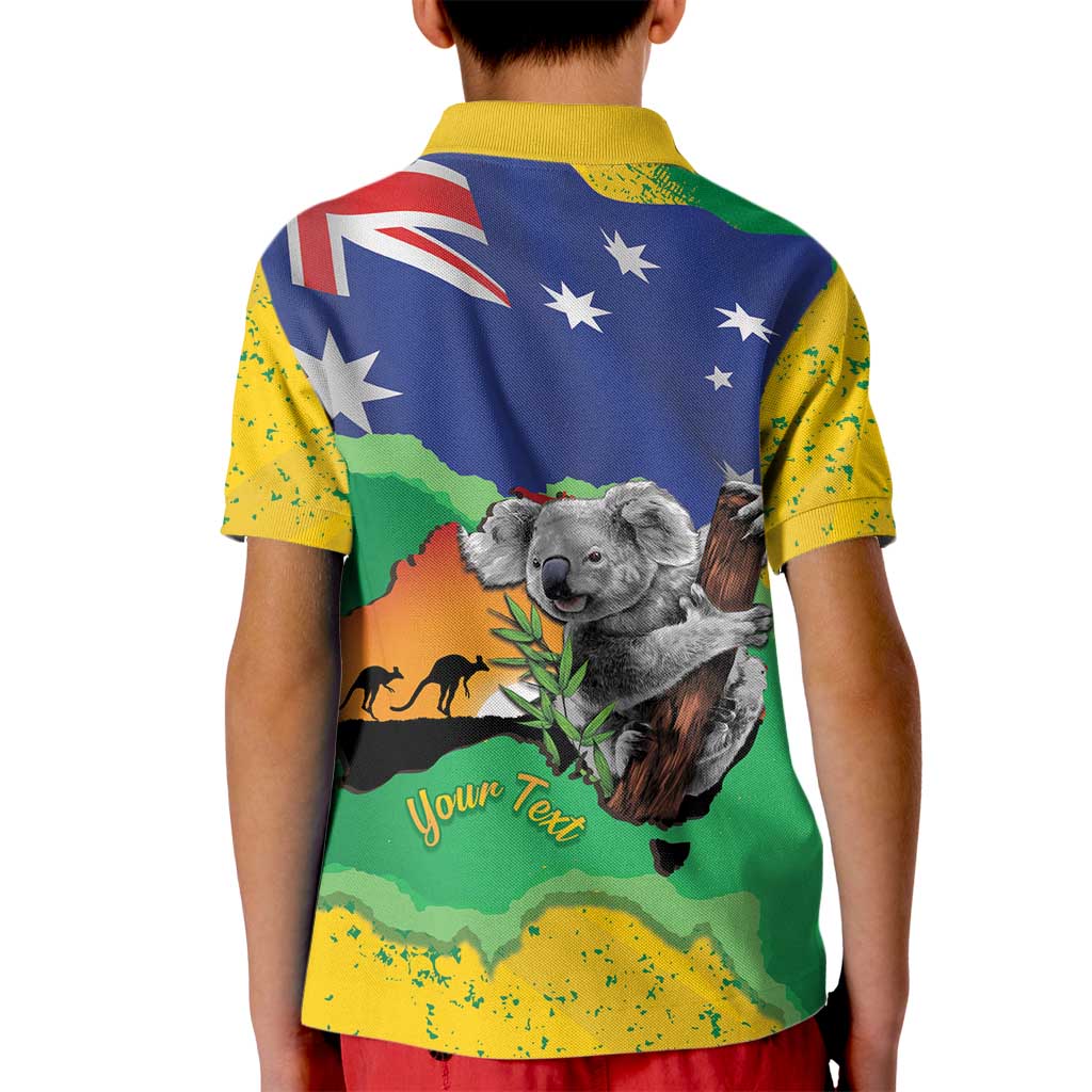 Koala Australia Personalised Kid Polo Shirt Aussie Map National Color Grunge Pattern