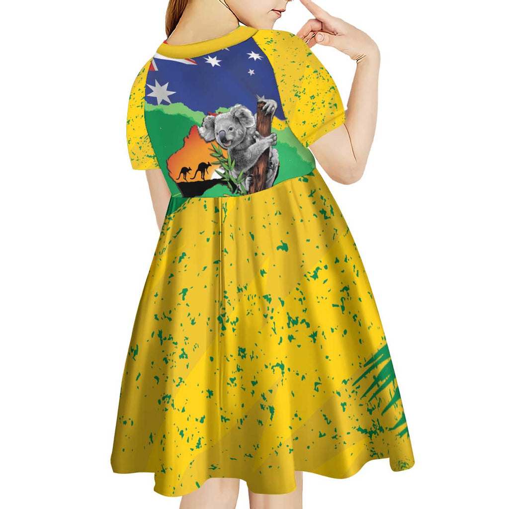 Koala Australia Personalised Kid Short Sleeve Dress Aussie Map National Color Grunge Pattern